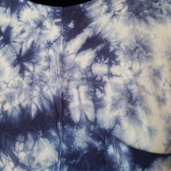 Navy Blue and White Tie-Dye Blouse with Waist Tie - Picture 7 of 7